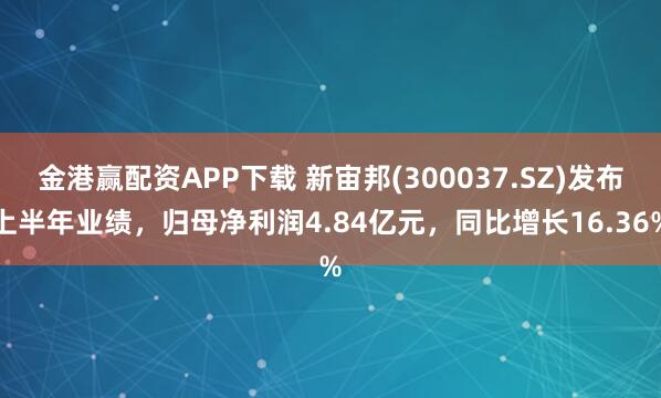 金港赢配资APP下载 新宙邦(300037.SZ)发布上半年业绩，归母净利润4.84亿元，同比增长16.36%